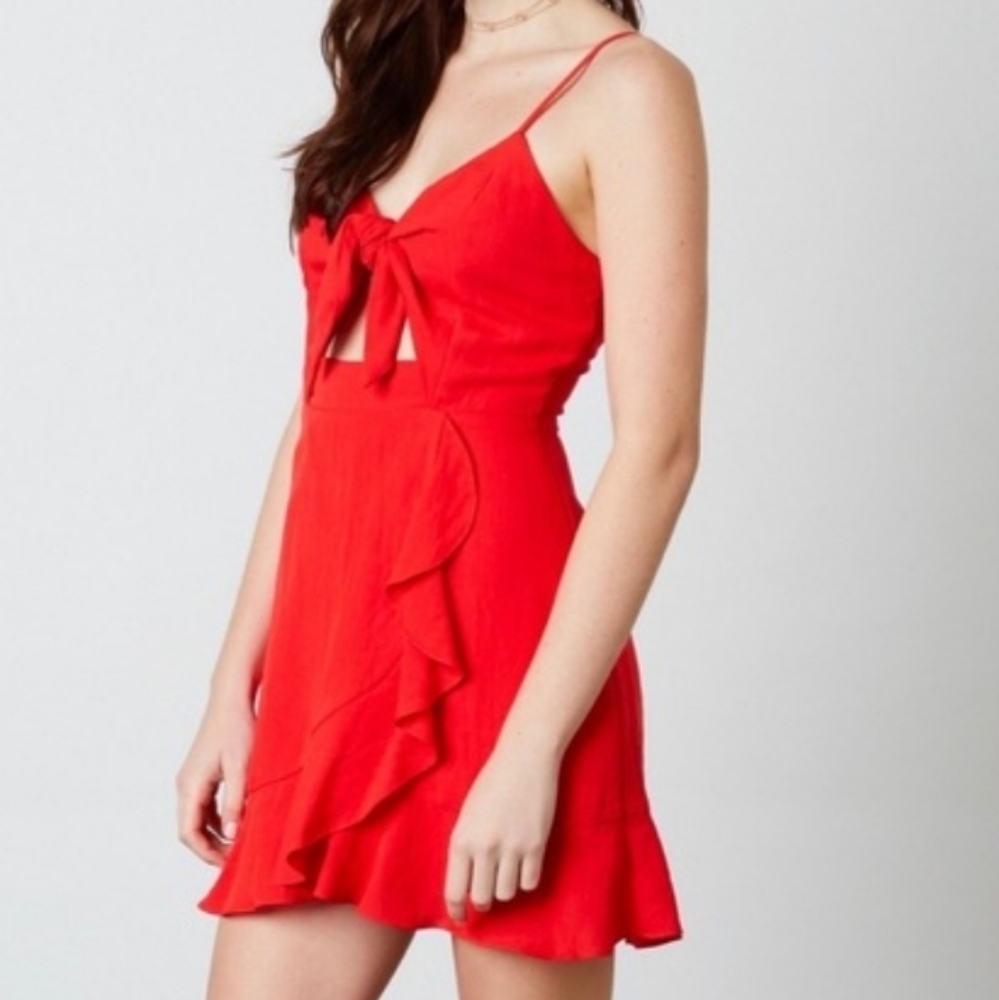 MOD Ruffle Wrap Front Bow Spaghetti Strap Dress